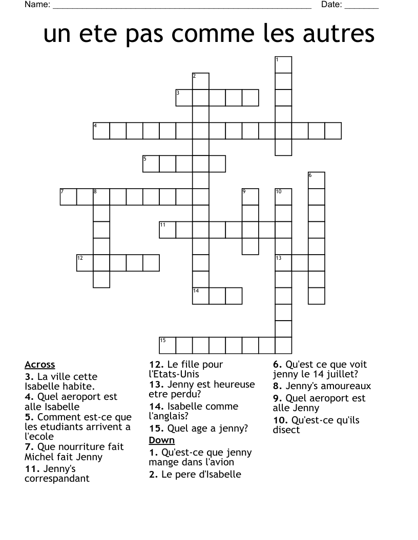 un ete pas comme les autres Crossword