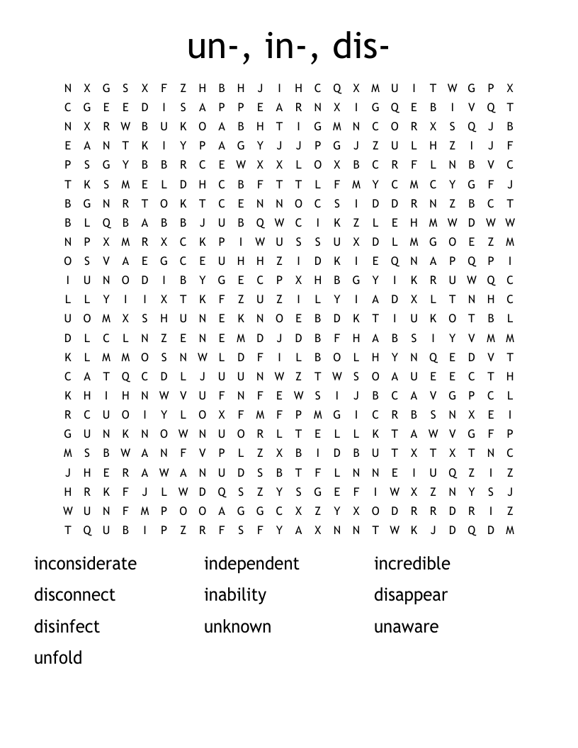 un-, in-, dis- Word Search