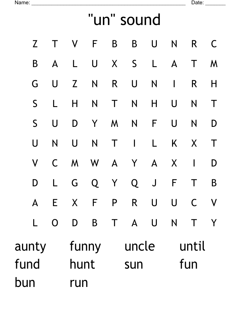 "un" sound Word Search