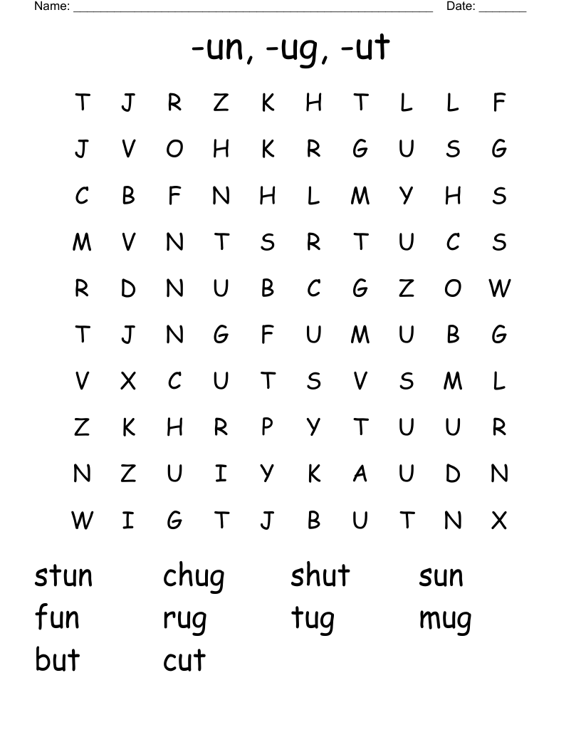 -un, -ug, -ut Word Search