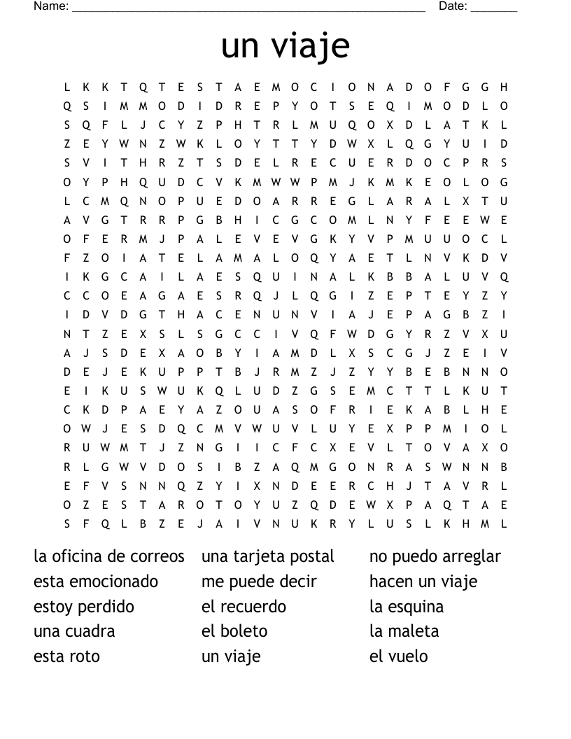 un viaje Word Search