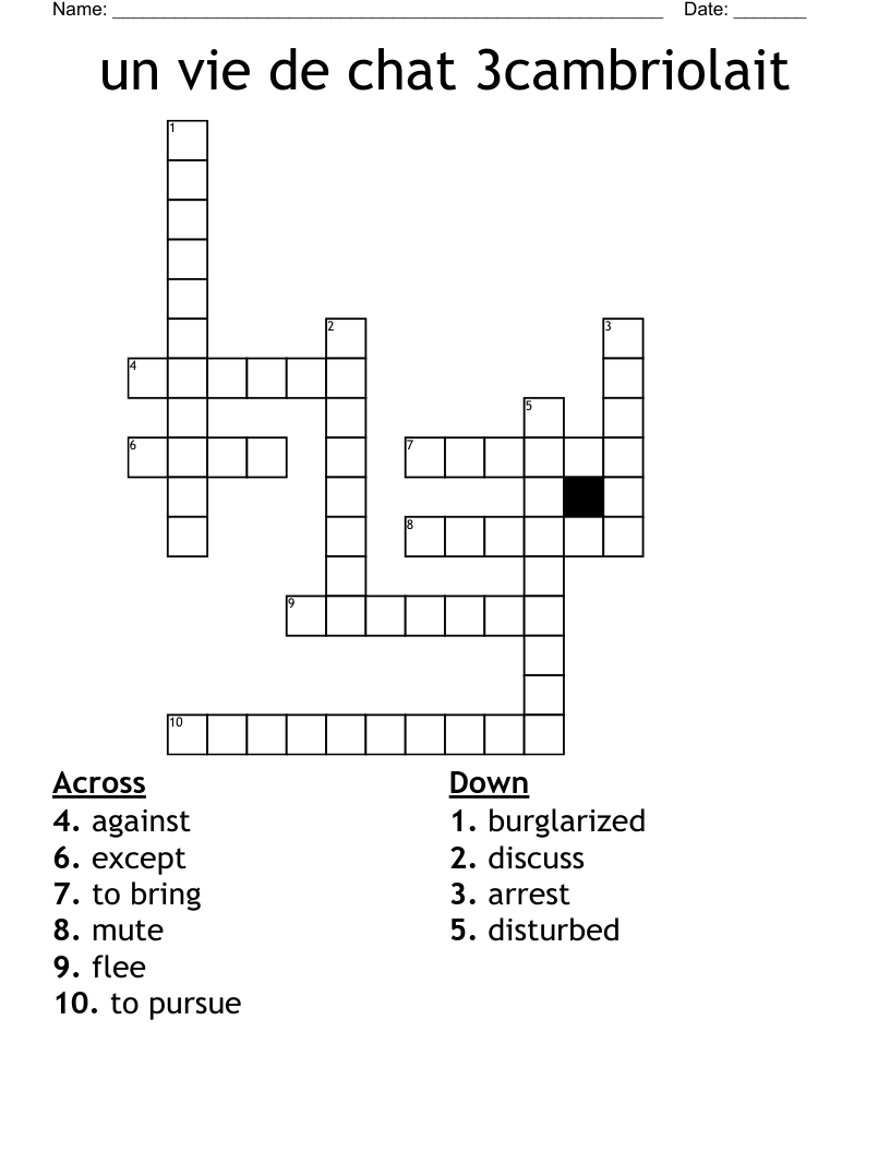 un vie de chat 3cambriolait Crossword