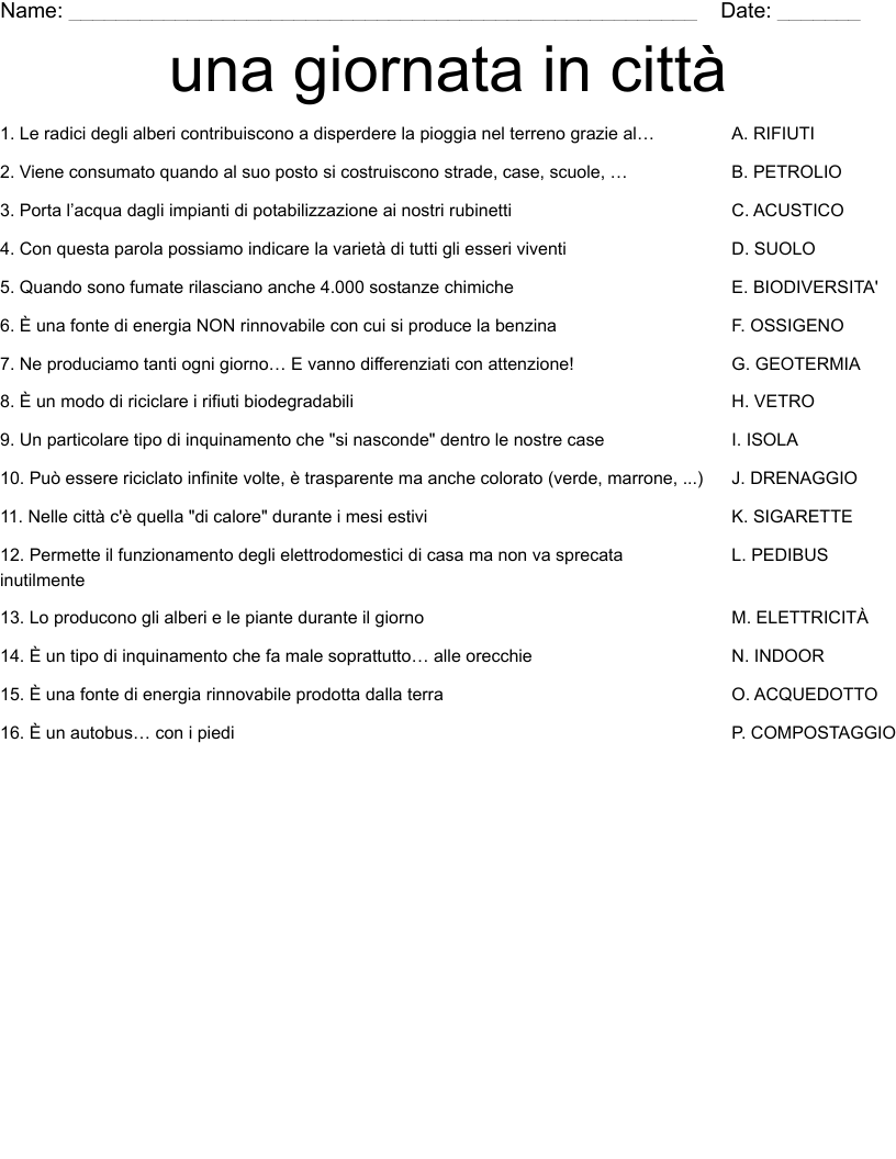 una giornata in città Worksheet