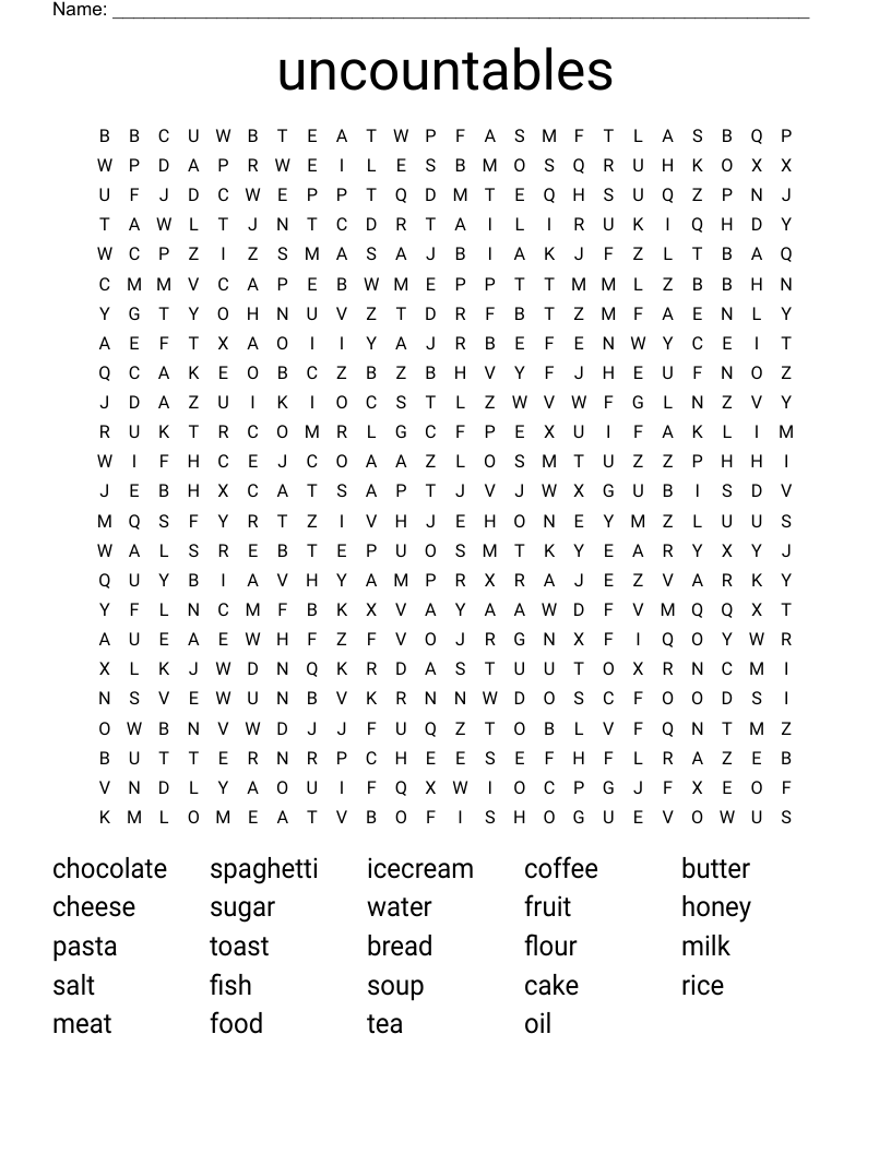uncountables Word Search