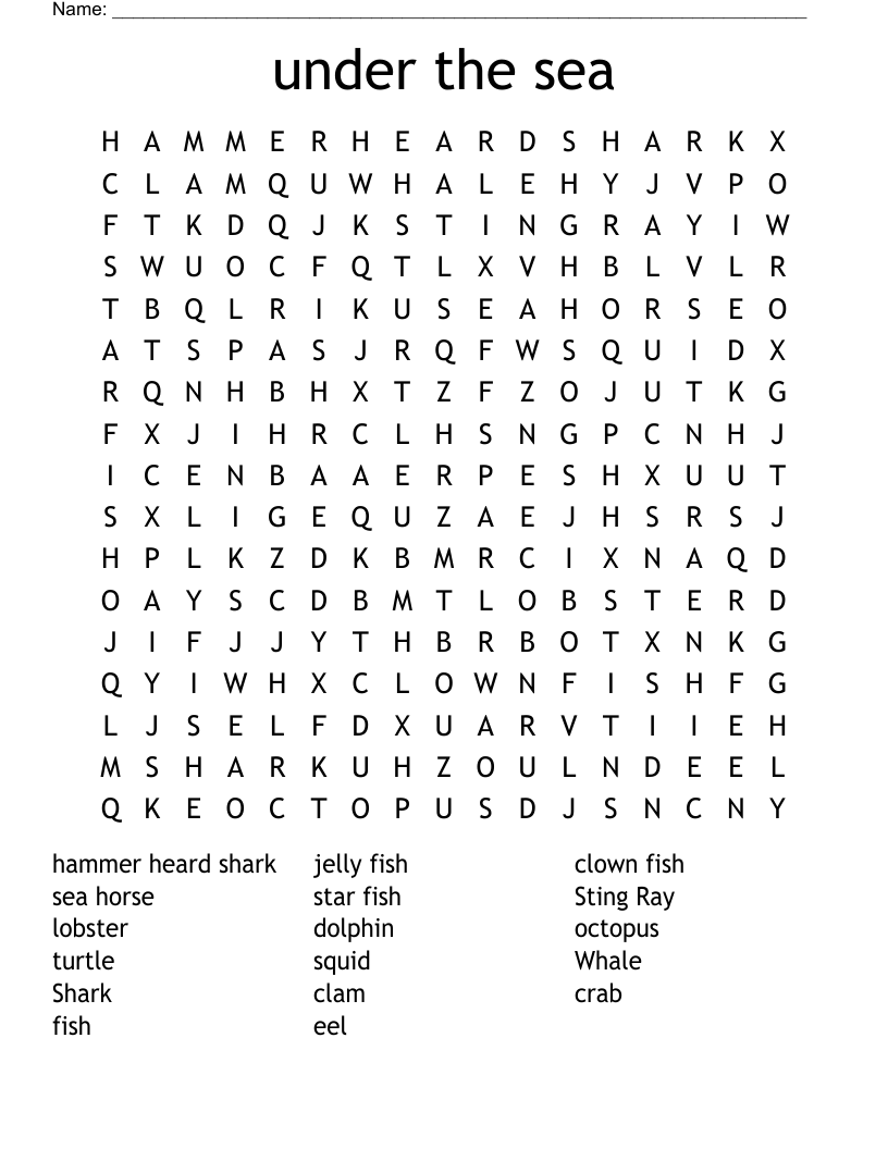 under the sea Word Search