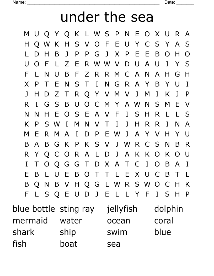 under the sea Word Search