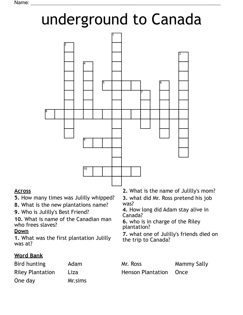 underground to Canada  Crossword