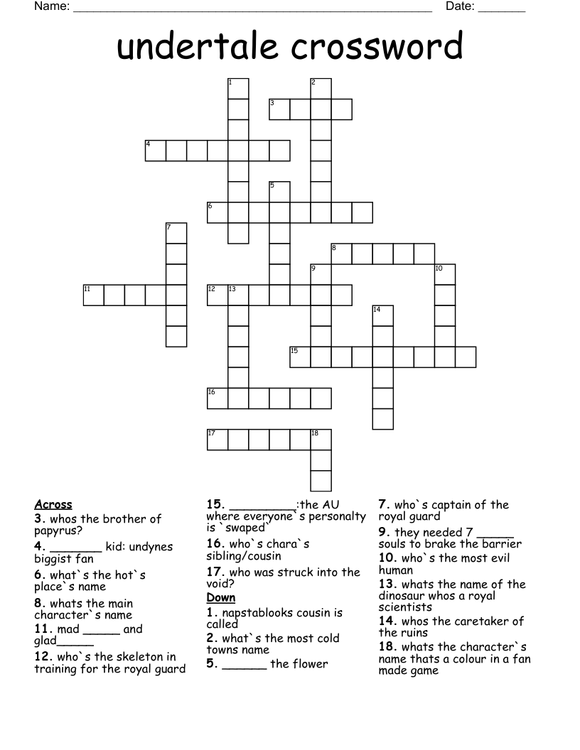 undertale crossword