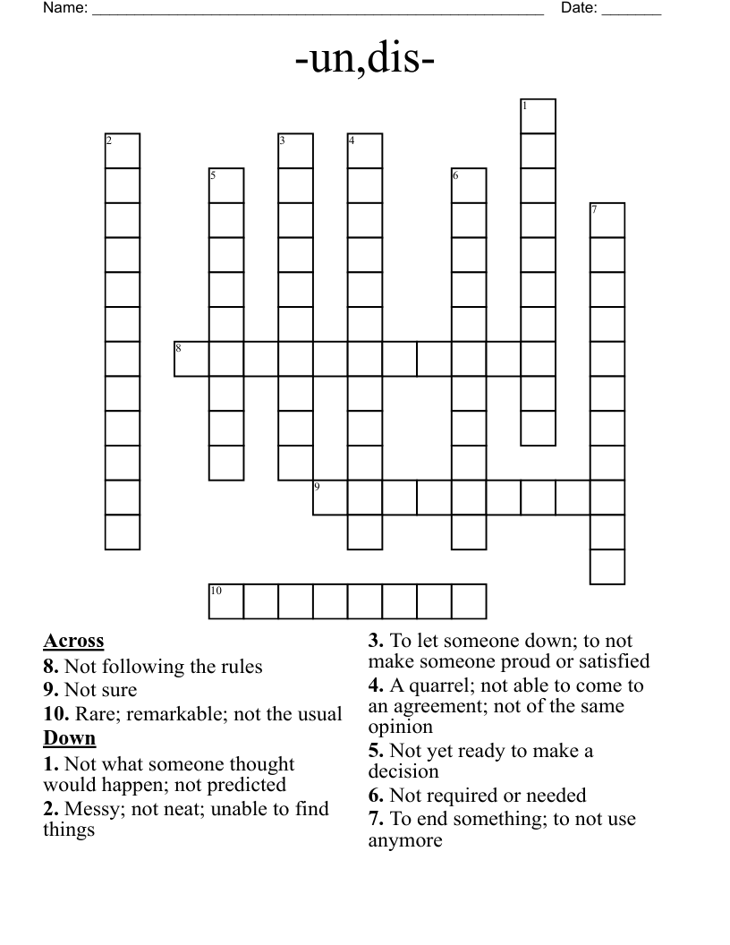 -un,dis- Crossword