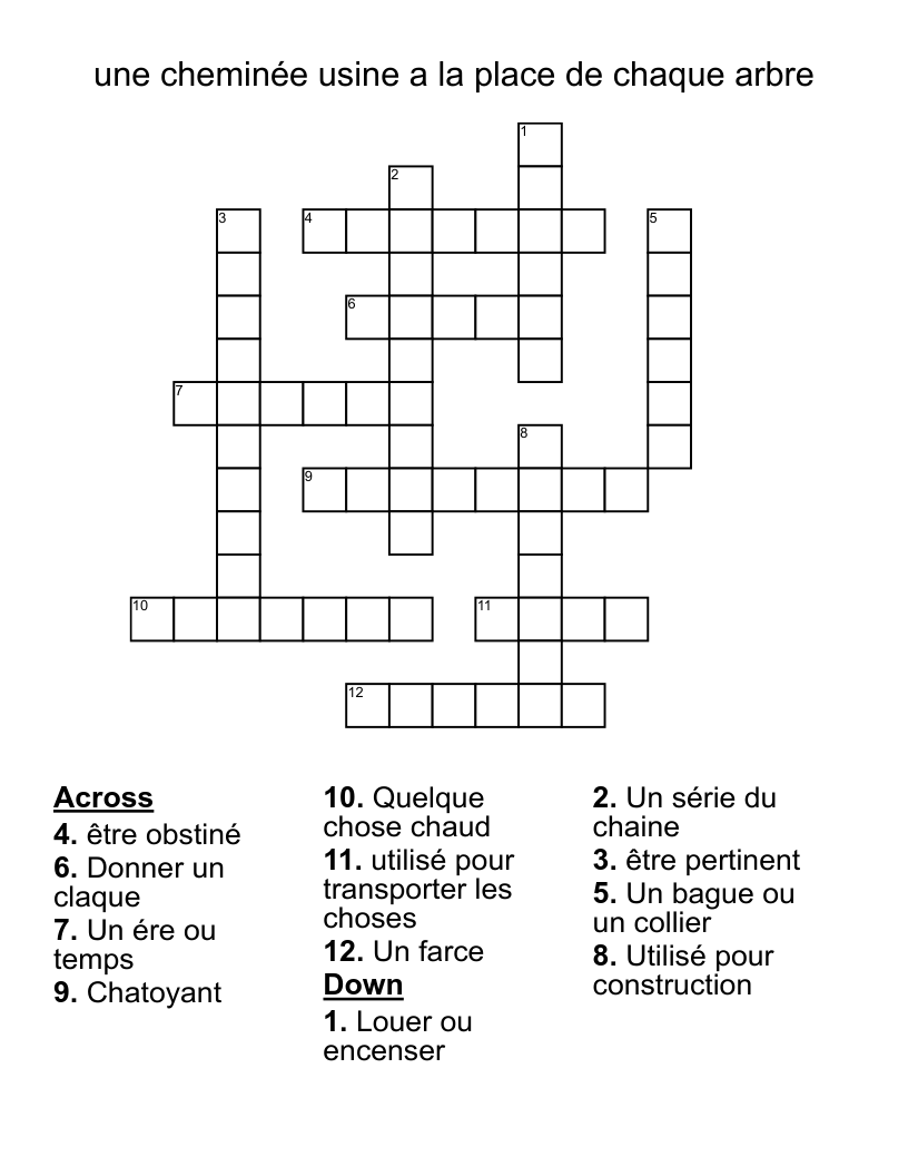 une cheminée usine a la place de chaque arbre Crossword