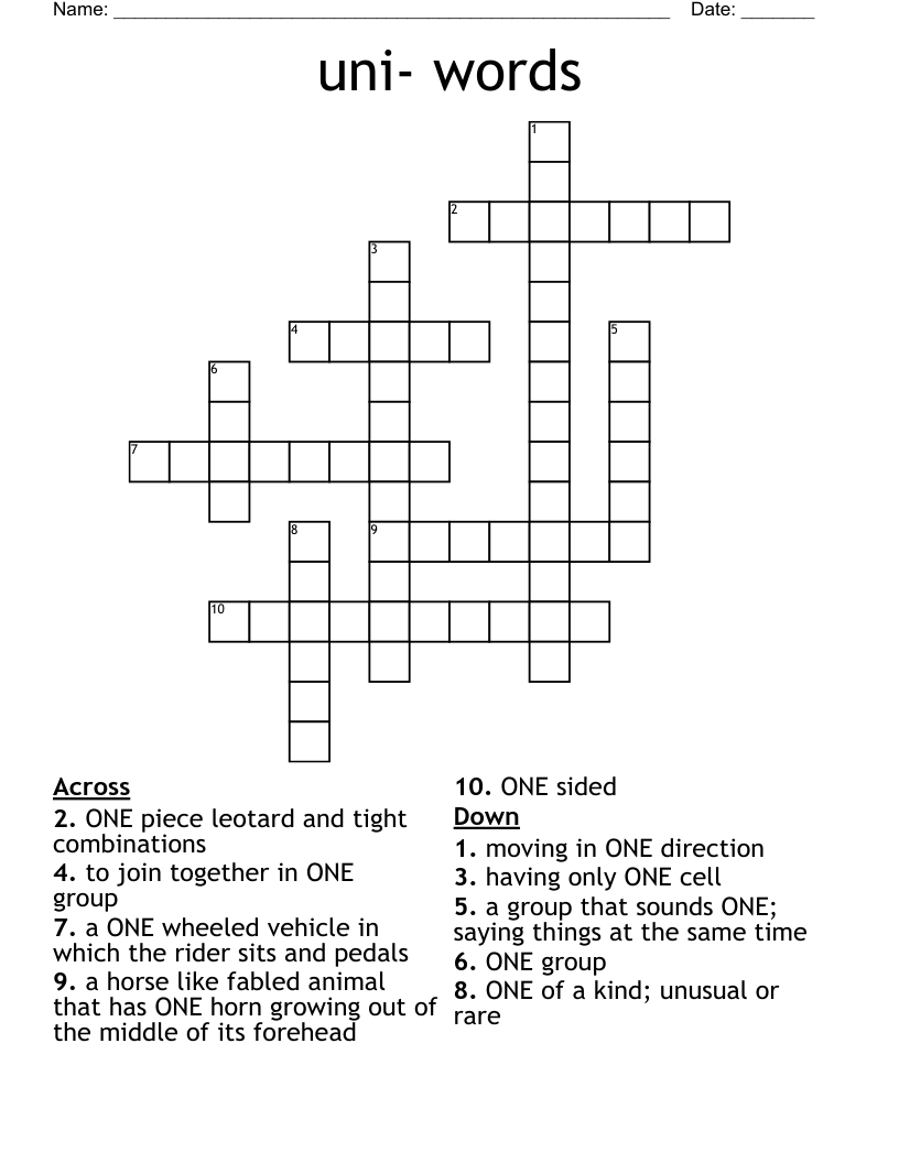 uni- words Crossword