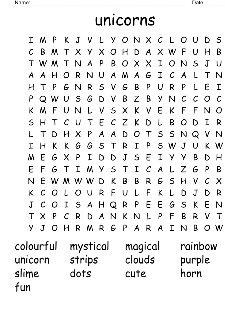 unicorns  Word Search