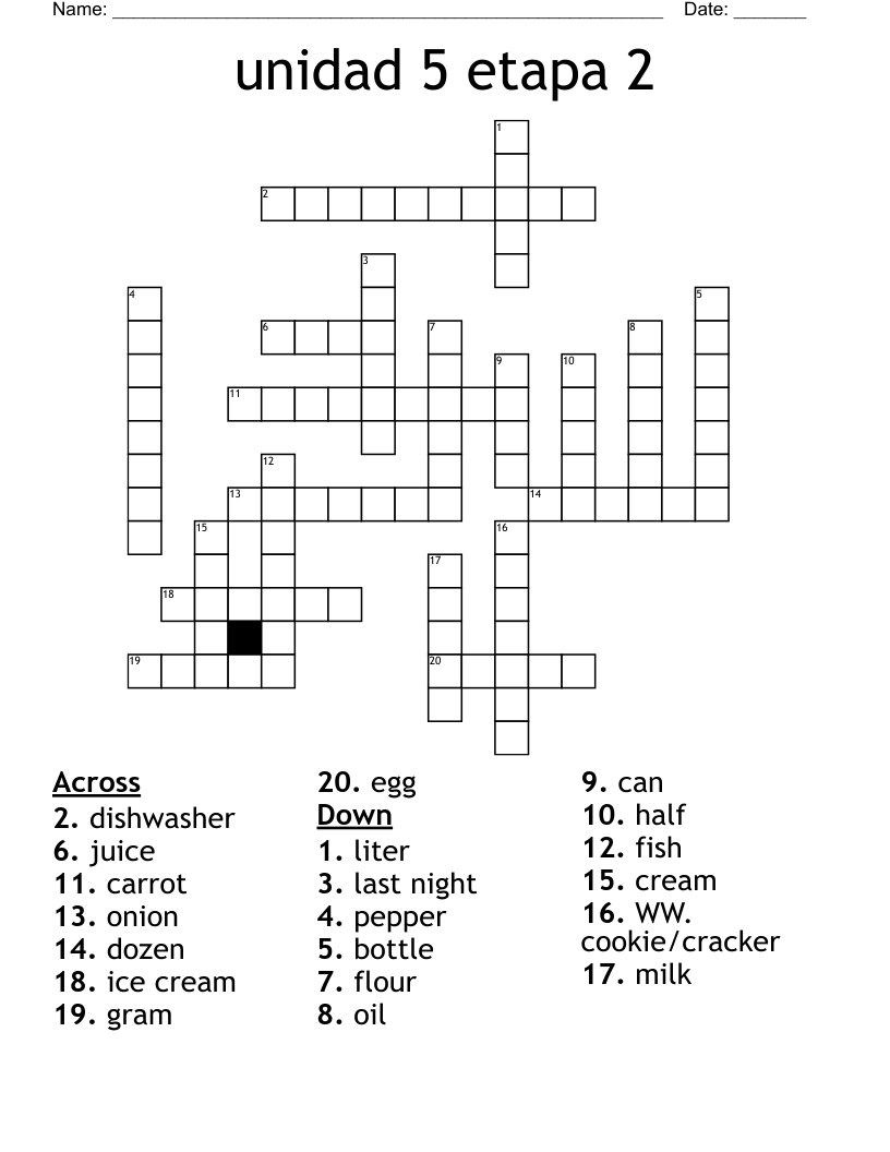 unidad 5 etapa 2 Crossword