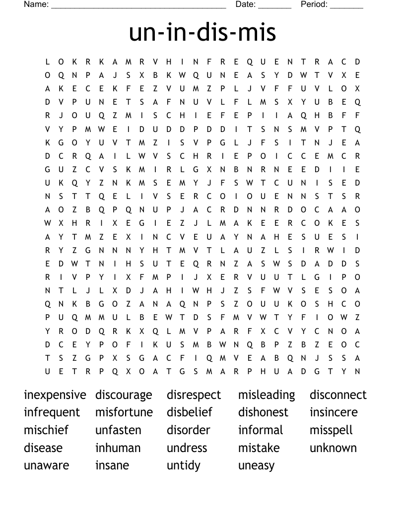 un-in-dis-mis Word Search