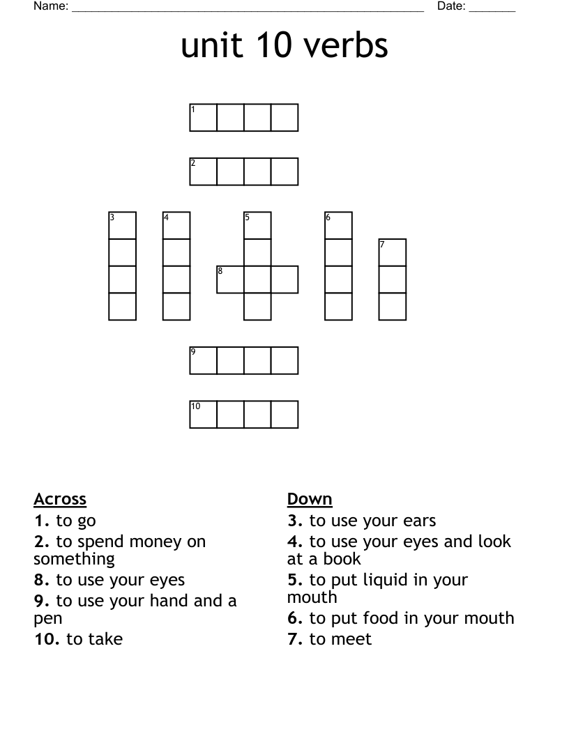 unit 10 verbs  Crossword