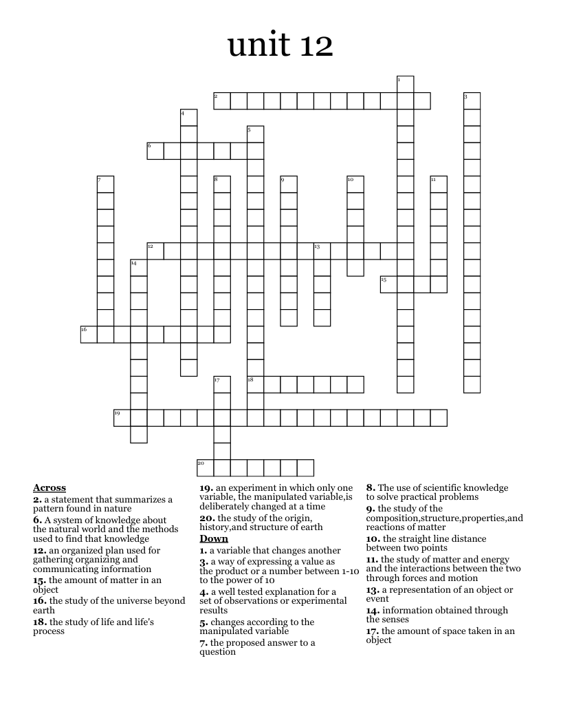unit 12 Crossword