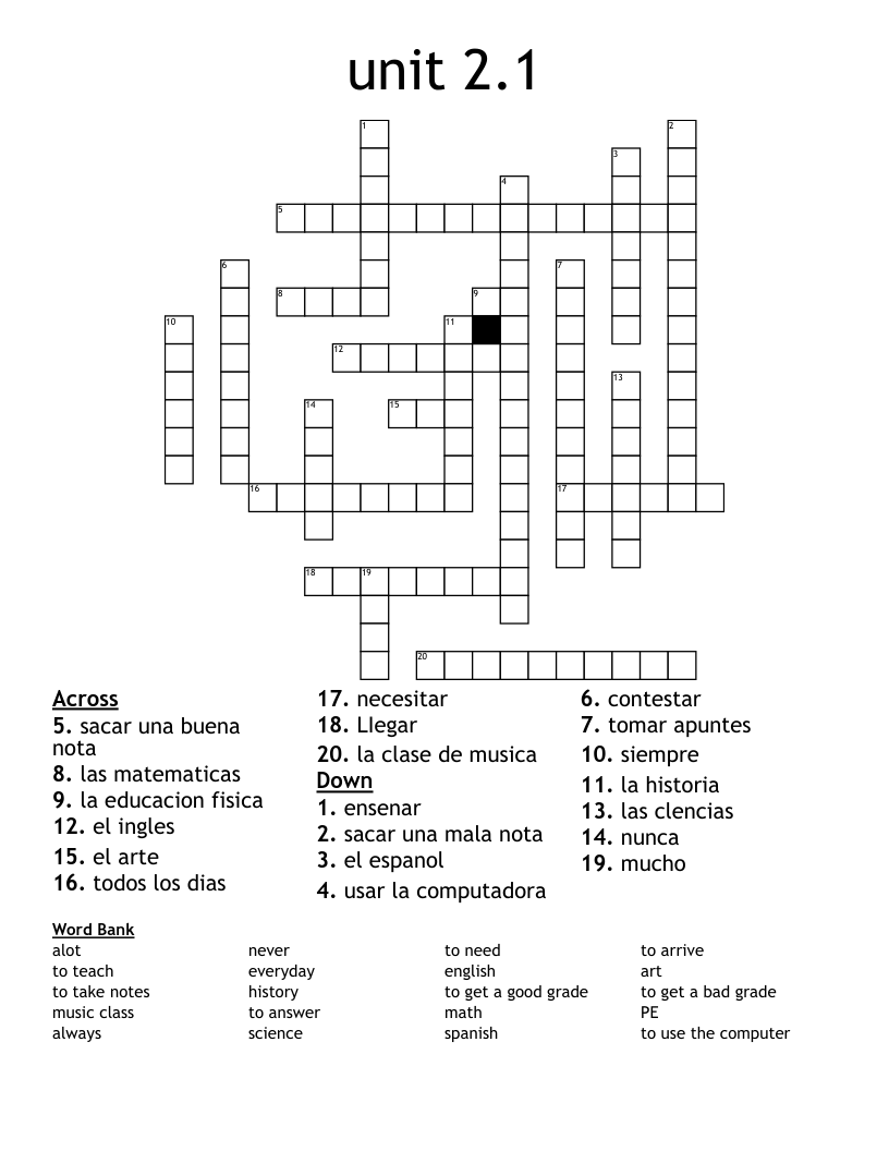 unit 2.1  Crossword
