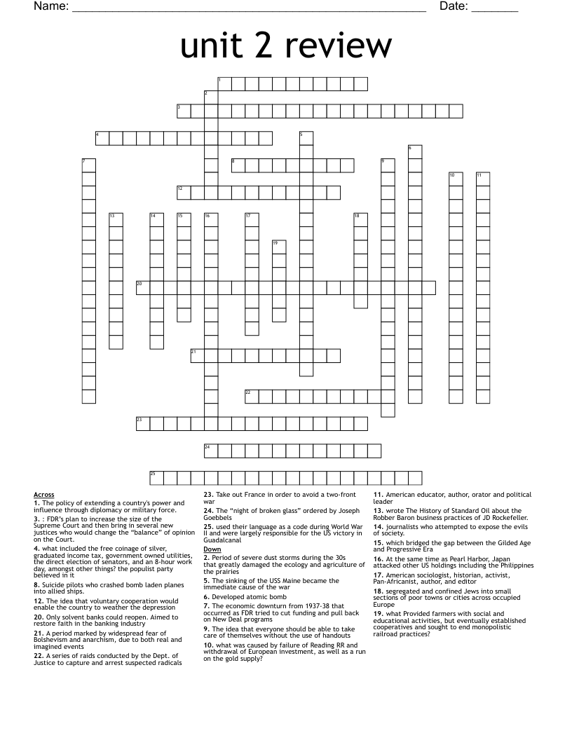 unit 2 review  Crossword