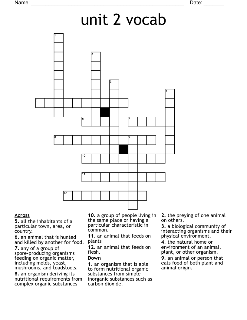 unit 2 vocab Crossword