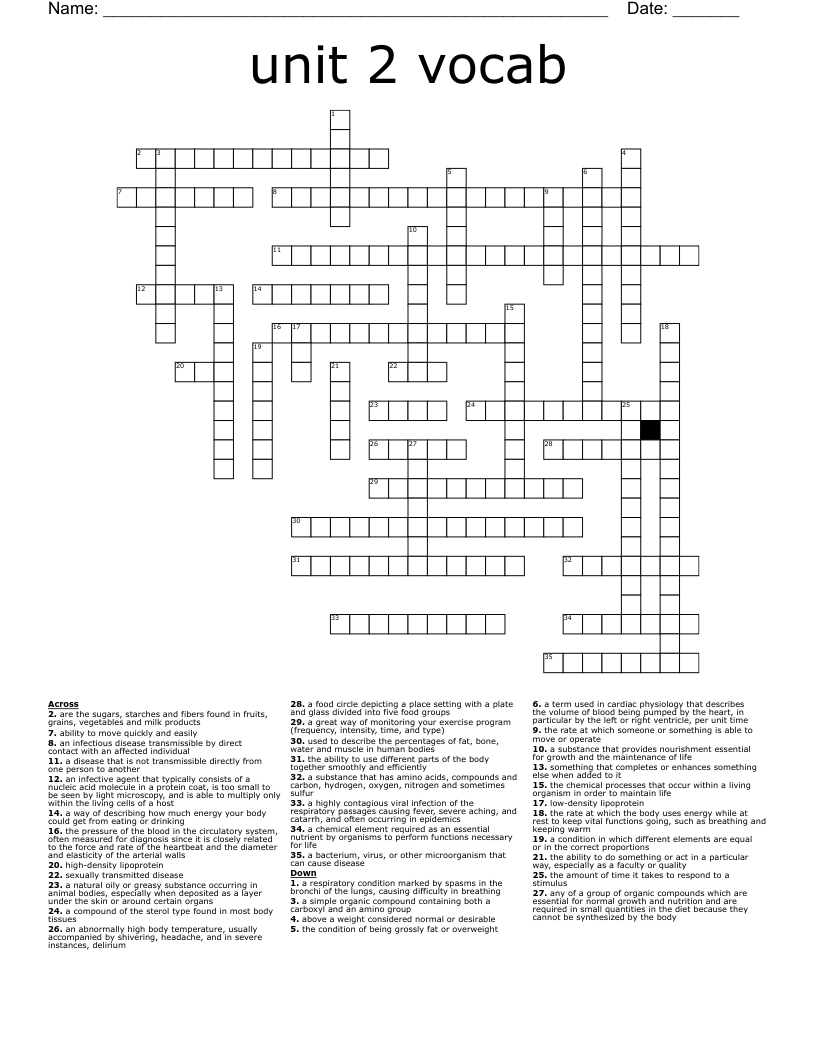 unit 2 vocab Crossword