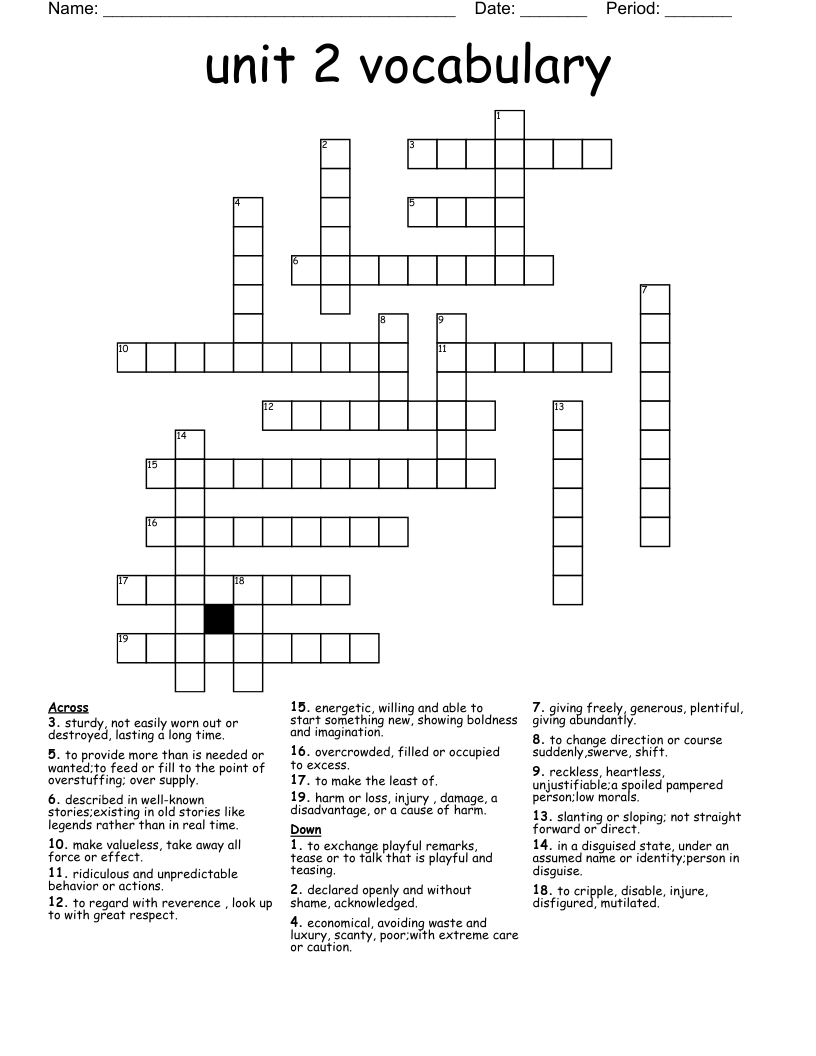 unit 2 vocabulary  Crossword