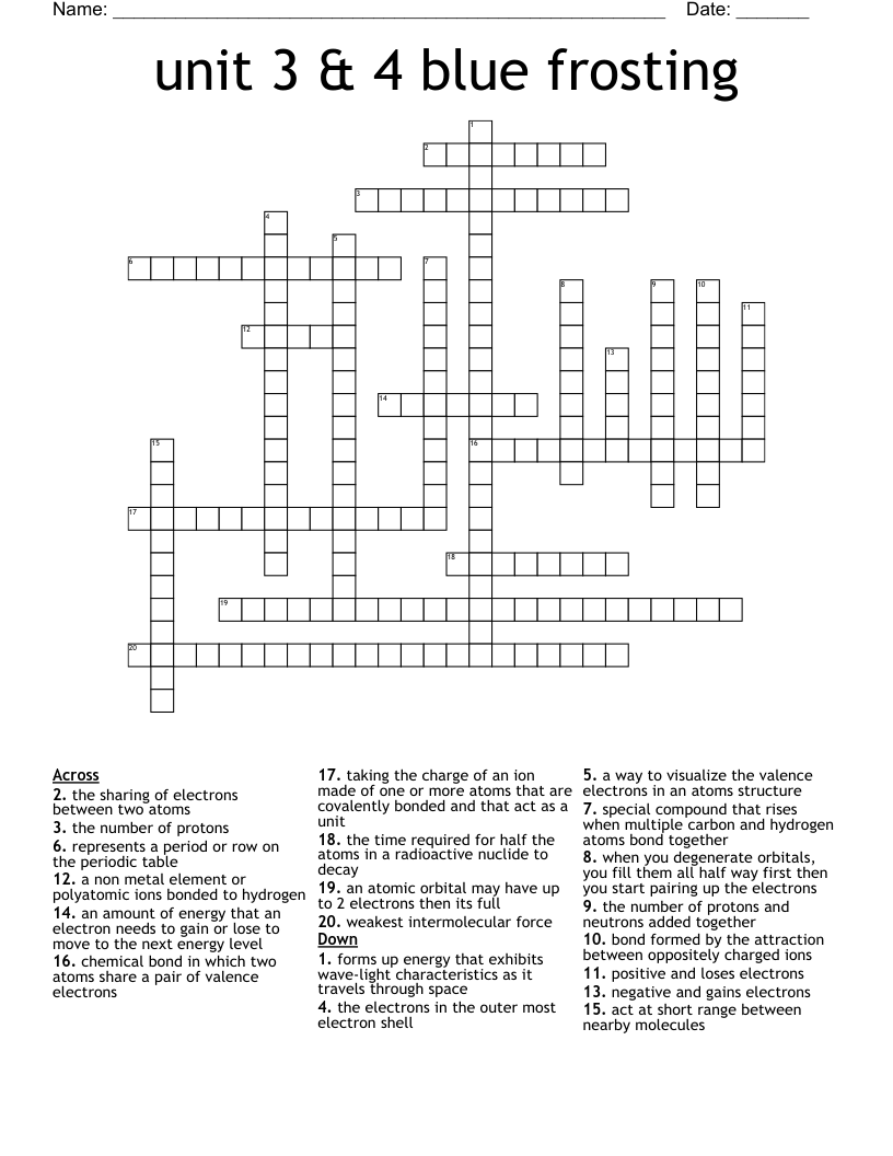 unit 3 & 4 blue frosting Crossword