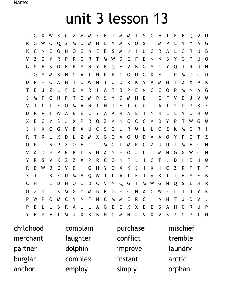 unit 3 lesson 13 Word Search