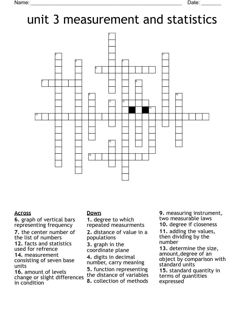 unit 3 measurement and statistics  Crossword