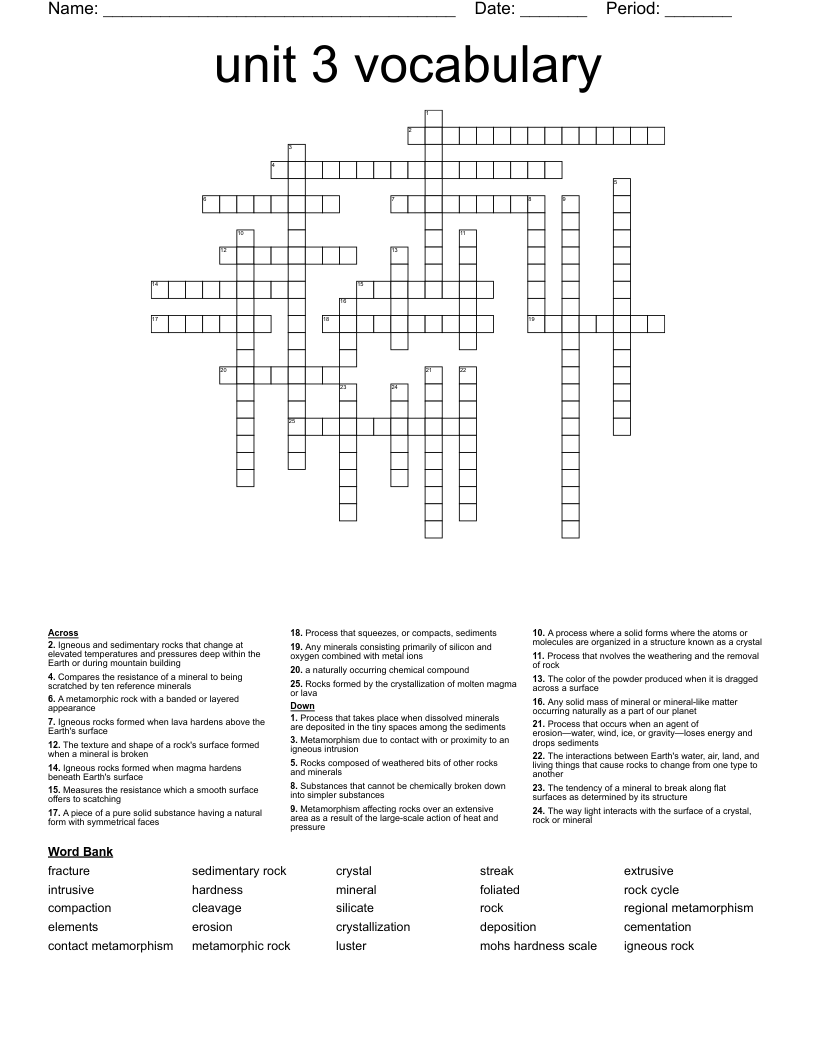 unit 3 vocabulary Crossword