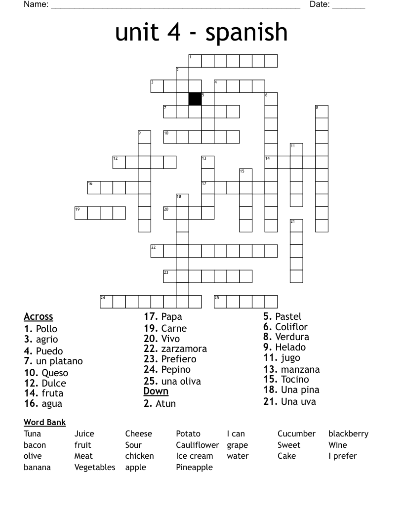 unit 4 - spanish  Crossword
