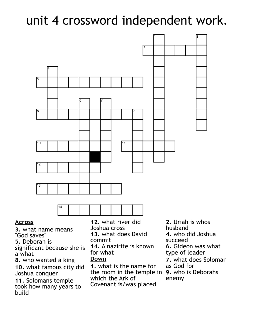 unit 4 crossword independent work.