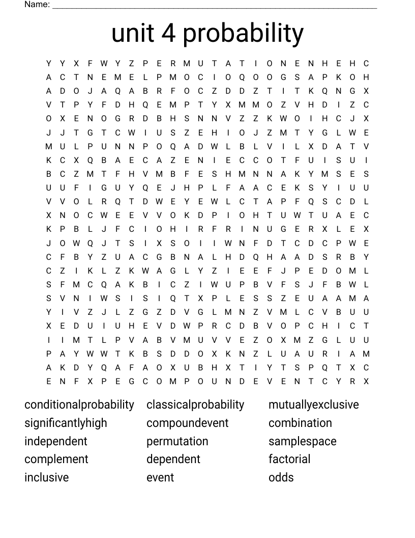 unit 4 probability Word Search
