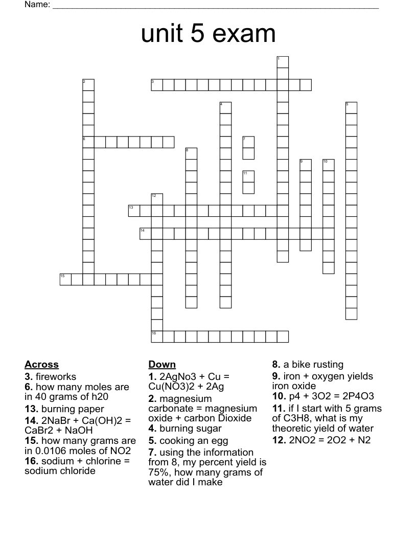 unit 5 exam  Crossword