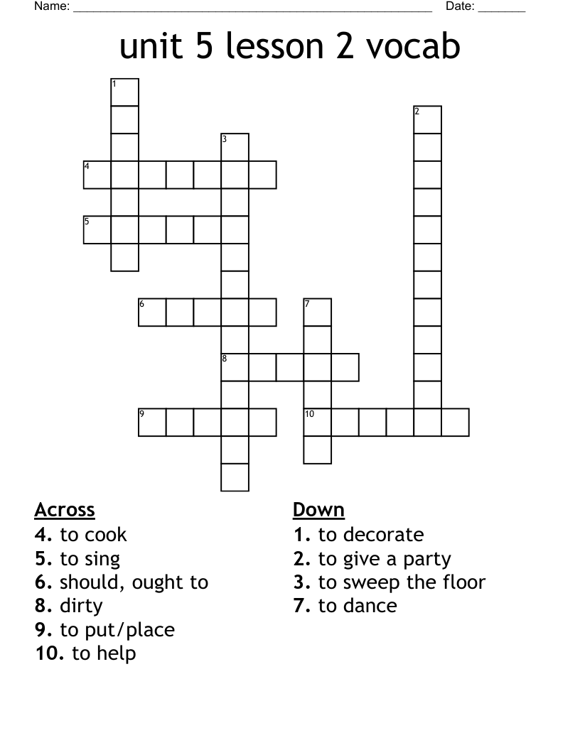 unit 5 lesson 2 vocab Crossword