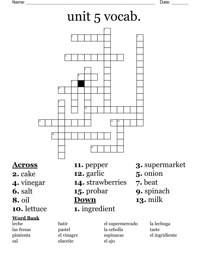 unit 5 vocab. Crossword