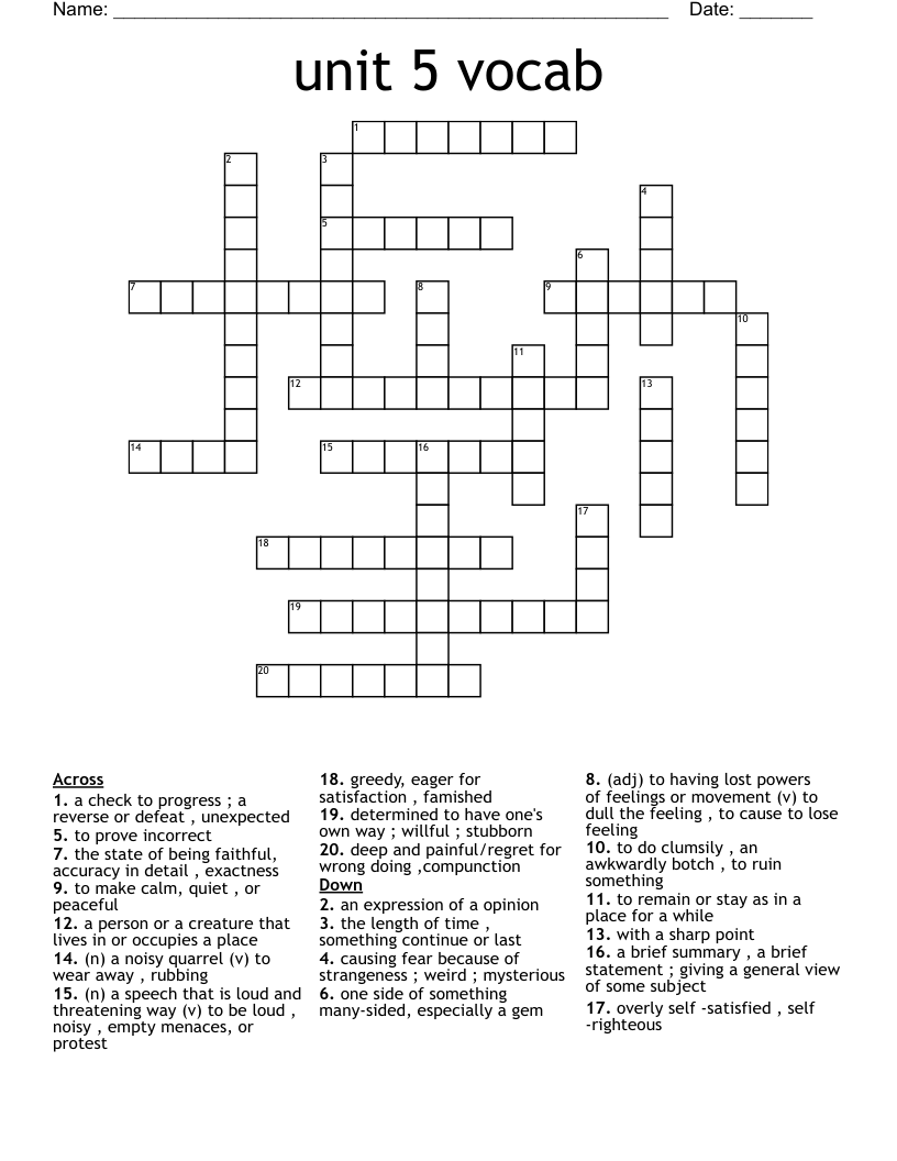 unit 5 vocab Crossword