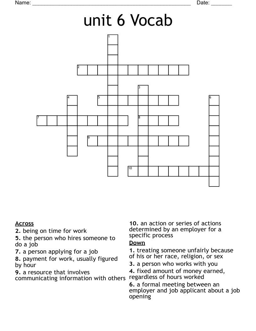 unit 6 Vocab Crossword