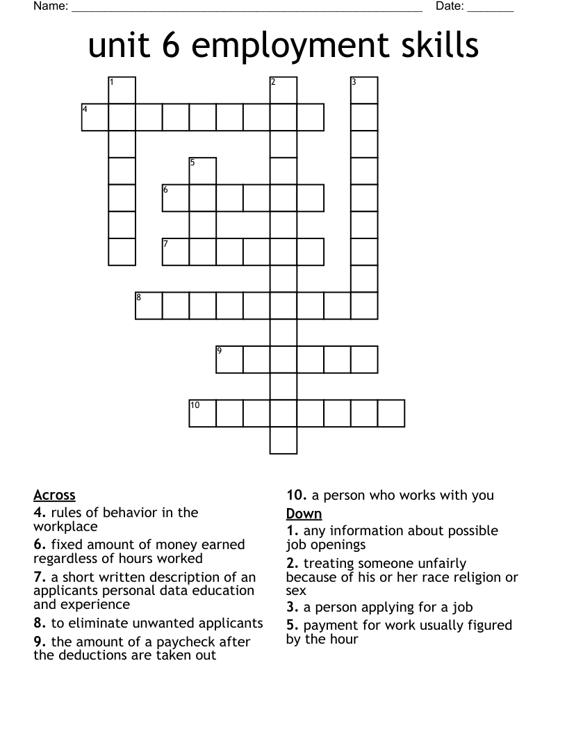 unit 6 employment skills  Crossword