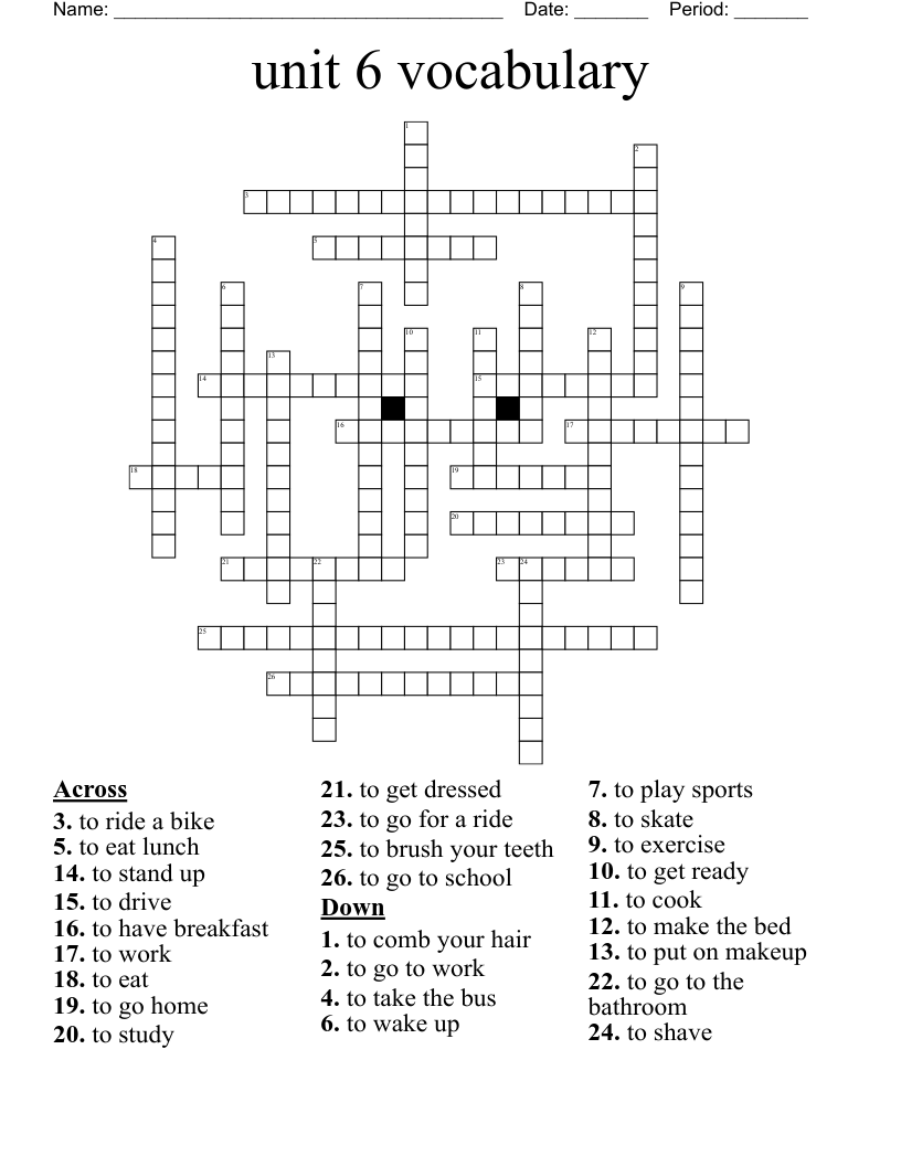 unit 6 vocabulary  Crossword