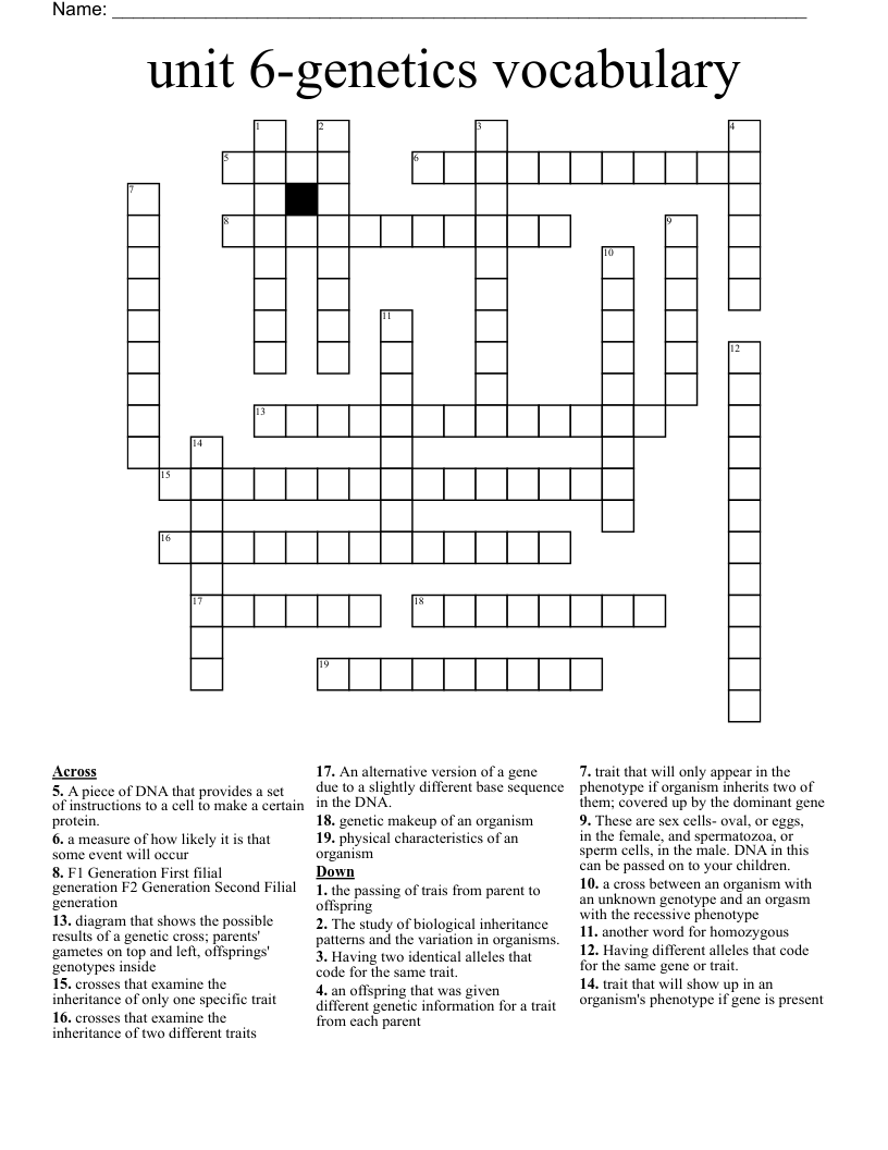 unit 6-genetics vocabulary  Crossword