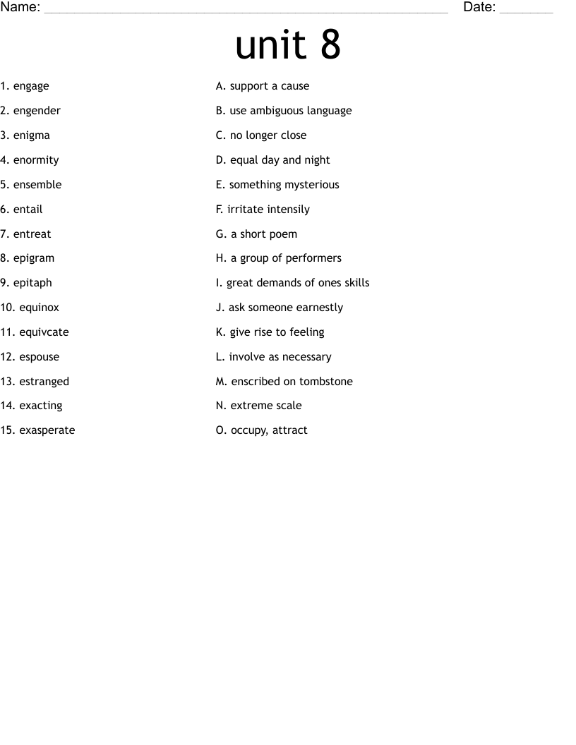 unit 8 Worksheet