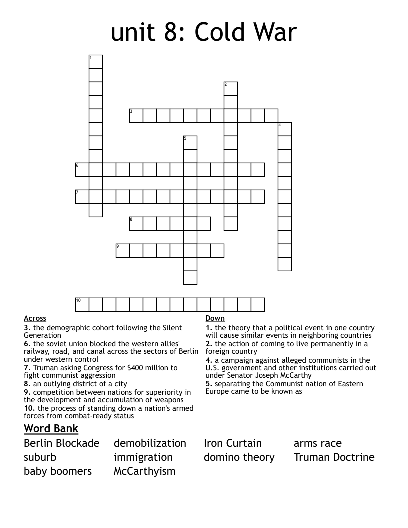 unit 8: Cold War Crossword