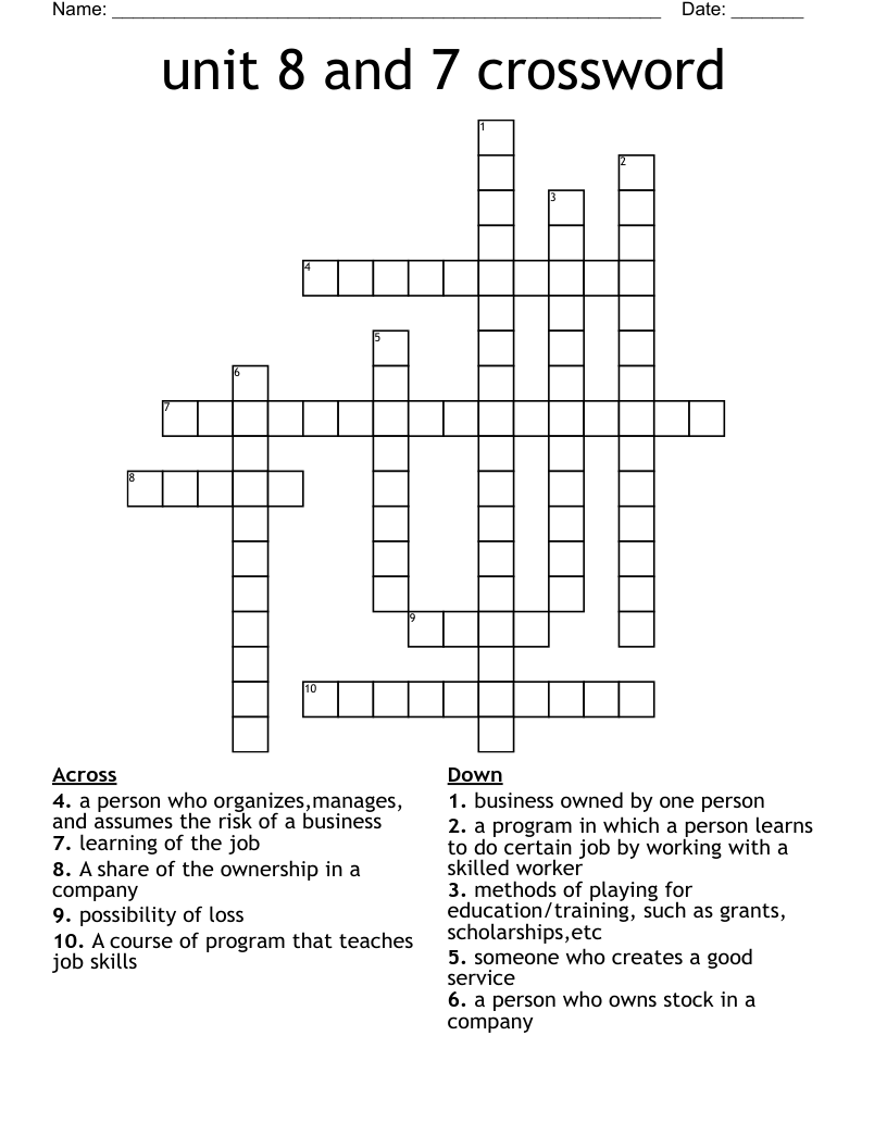 unit 8 and 7 crossword