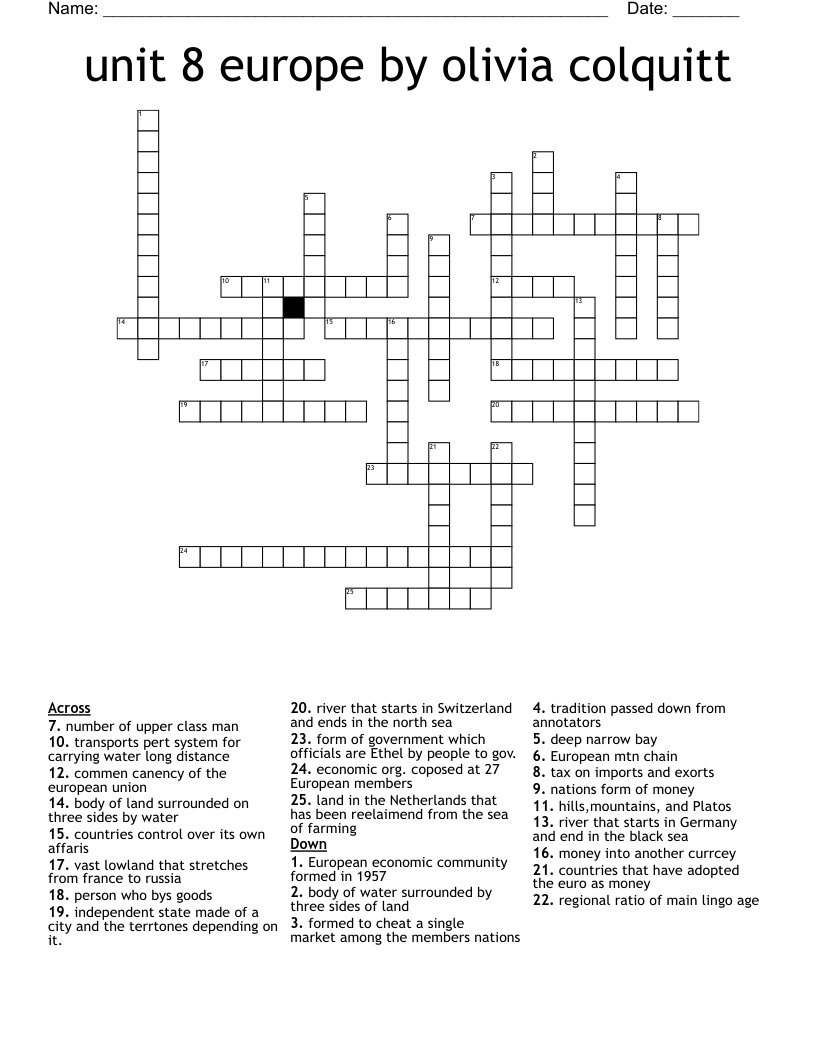unit 8 europe by olivia colquitt Crossword