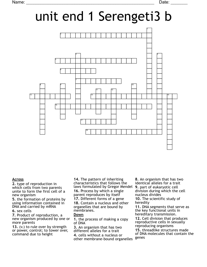 unit end 1 Serengeti3 b Crossword