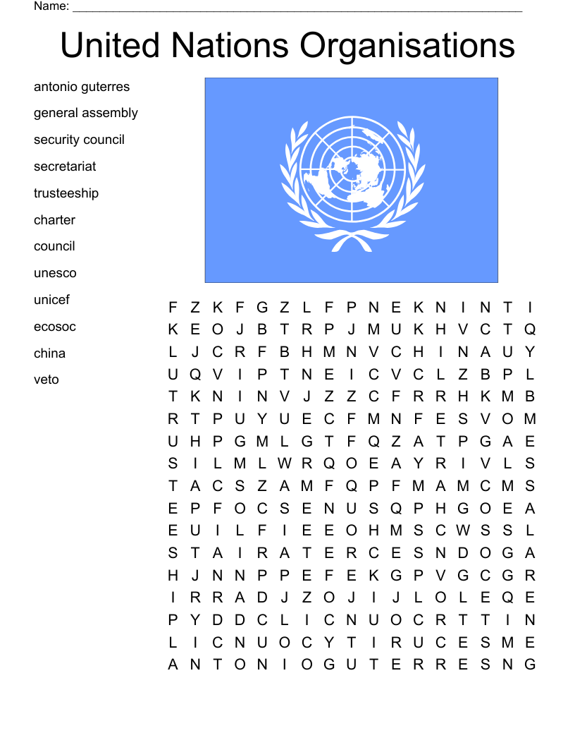 United Nations Organisations Word Search