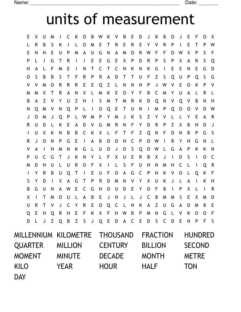 units of measurement Word Search