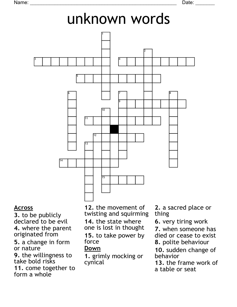 unknown words Crossword