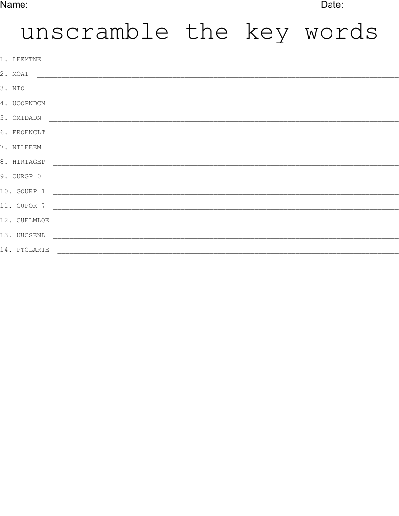 unscramble the key words