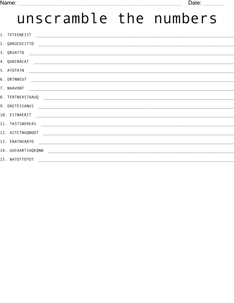 unscramble the numbers 